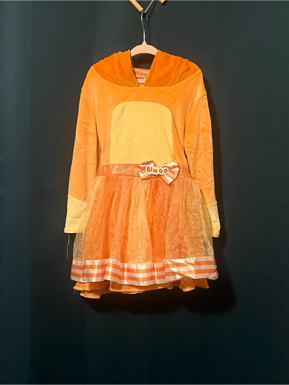 Bingo Orange and Yellow Hooded Tulle Halloween Costume Dress for Kids